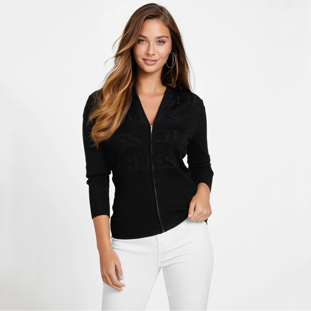 GUESS Logo Zip Up Hooded Sweater
